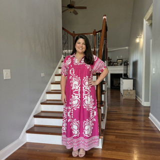 Curvy Mixed Print Short Puff Sleeve Midi Dress
