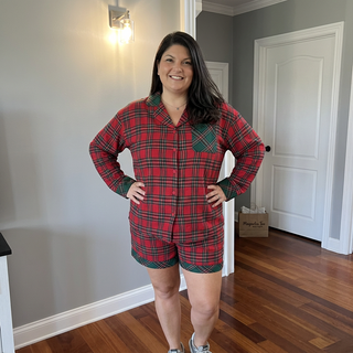 Curvy Red Plaid Contrast Pajama Set