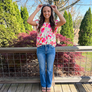 Rose Floral Print Flutter Sleeve Top FINAL SALE