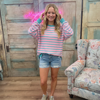 Pink/Blue Striped Loose Fit Sweater