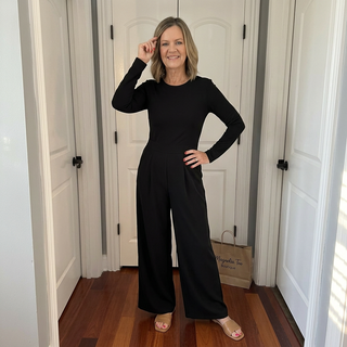 Black Pleated Elastic Waist Straight Pant
