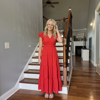 Red V-Neck Tiered Maxi Dress w/ Pockets FINAL SALE