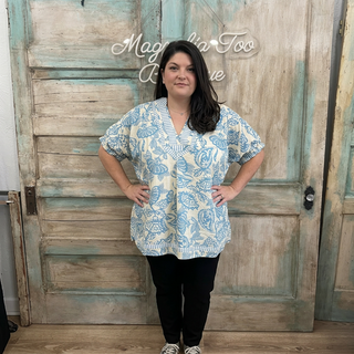 Curvy Two-Tone Abstract Print Oversized Dolman Top FINAL SALE