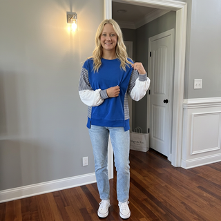 Blue Striped Colorblock Sweatshirt