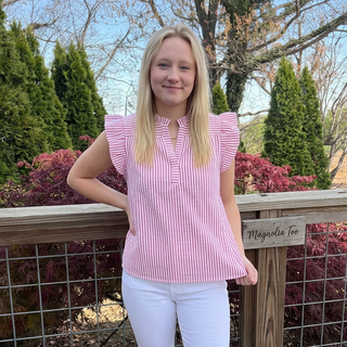 Magenta Ruffle Sleeve Stripe Top FINAL SALE