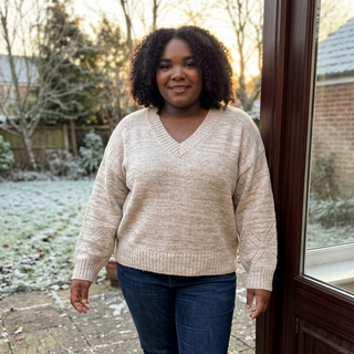 Curvy Oatmeal V-Neck Sweater