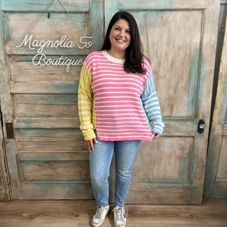 Striped Colorblock Lightweight Sweater