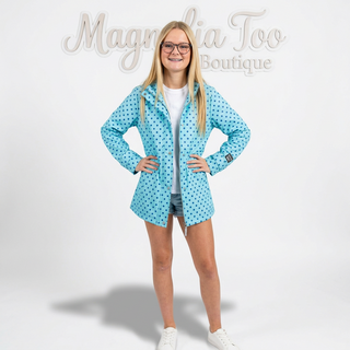 LULU MAC HOODED RAINCOAT POLKA DOT BLUE/NAVY