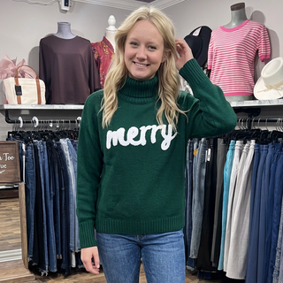 Hunter Green Merry Turtleneck Sweater