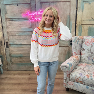 White Geometric Print Sweater