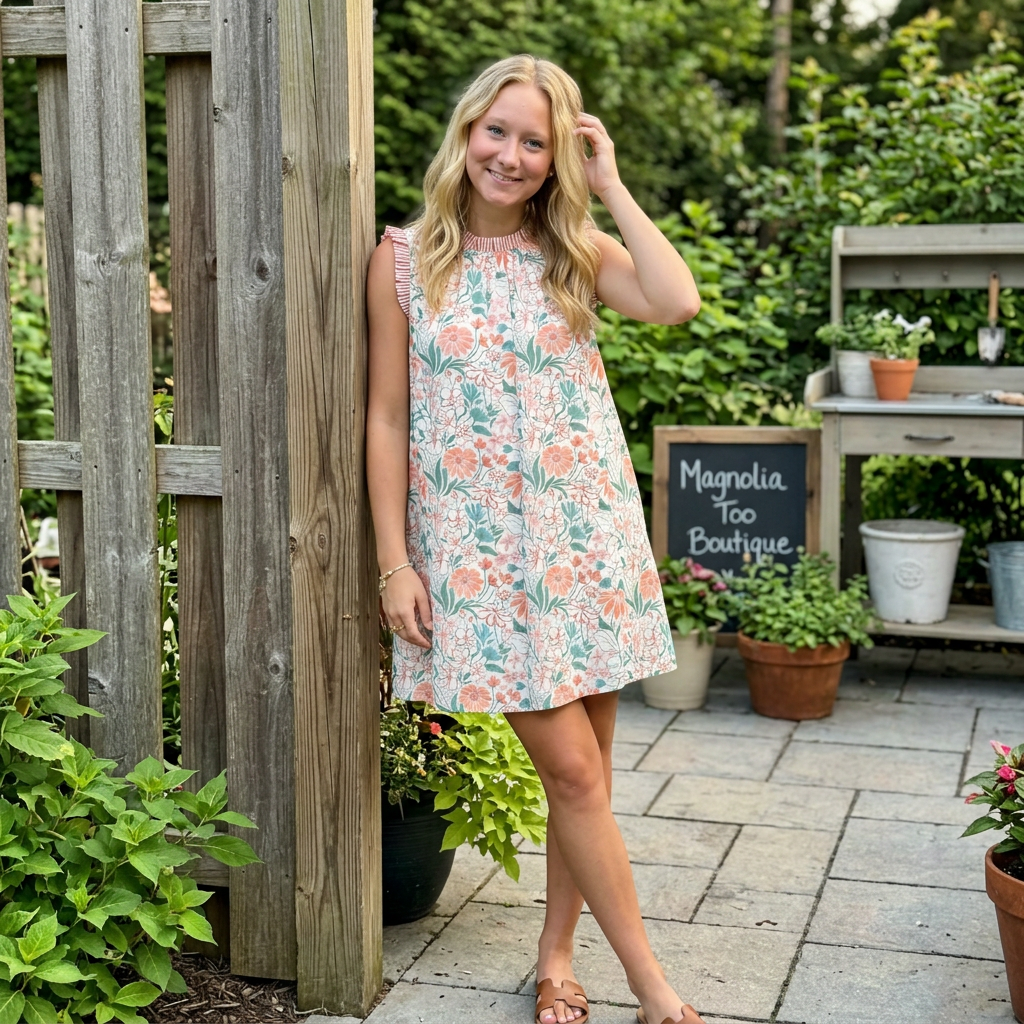 Green Floral Print Babydoll Dress L