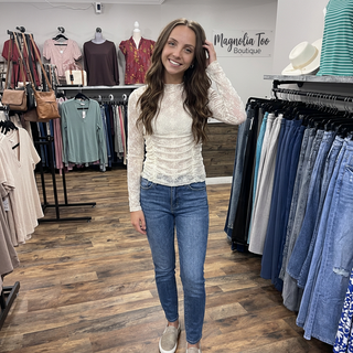 White Ruched Sheer Mesh Long Sleeve Top