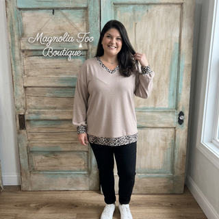 Ash Mocha Leopard Trim Top