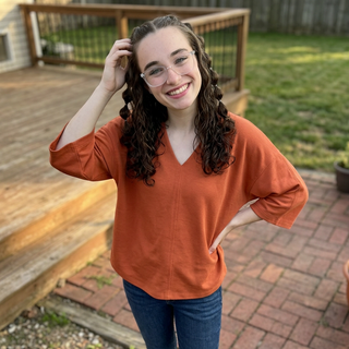 Terracotta 3/4 Sleeve Solid V-Neck Top