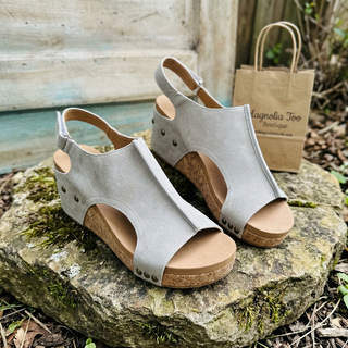 Taupe Studded Wedges w/ Velcro Strap FINAL SALE