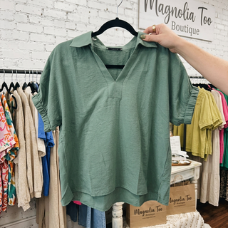 Olive Collared Short Sleeve Top