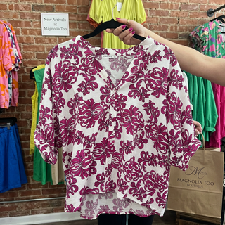 Fuchsia Button Down Half Sleeve Top