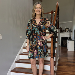 Abstract Print Puff Sleeve Babydoll Dress in Black
