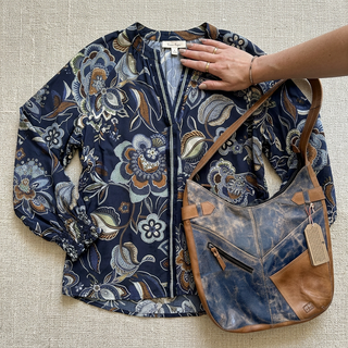Navy Floral Print Long Sleeve Blouse