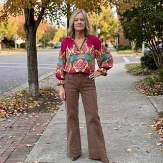 Berry Mix Floral Border Print Peasant Blouse