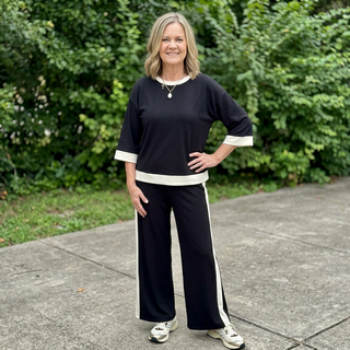 Black LUXEKNIT Colorblock Crewneck Raglan Pant Set