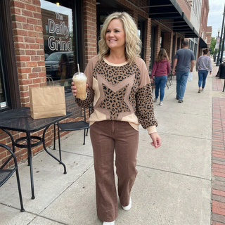 Rum Brown Mid Rise Wide Leg Color Denim Pants