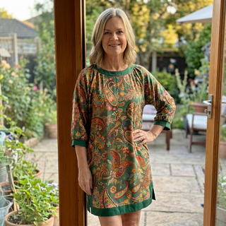 Paisley Print Balloon Sleeve Dress w/ Pockets