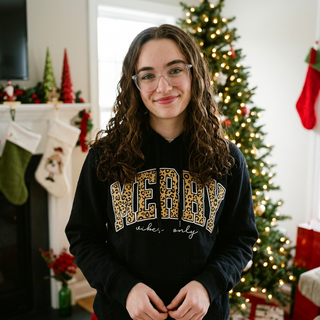 Simply Southern Leopard "Merry Vibes Only" Santa Hoodie in Black