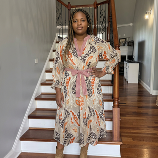Curvy Mocha Abstract Print Midi Dress