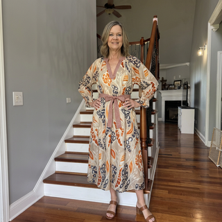Mocha Abstract Print Midi Dress
