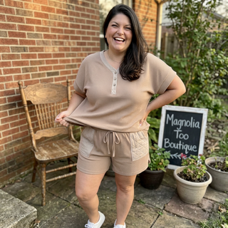 Curvy Mocha Waffle Top and Short Set Final Sale
