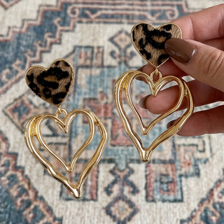 Hollowed Heart Leopard Studded Earrings
