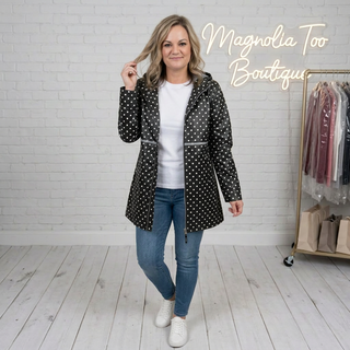 LULU MAC HOODED RAINCOAT POLKA DOT BLACK/WHITE