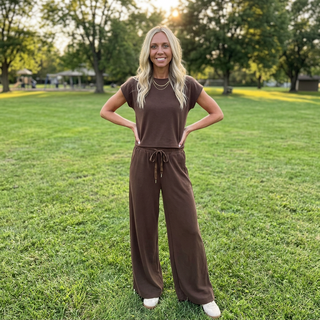CLOUD KNIT CAP SLEEVE ATHLEISURE TOP & PANT SET