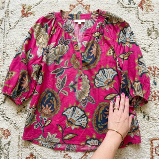 Pink Paisley Puff Sleeve Blouse