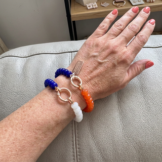 Two Tone Game Day Beaded Bracelet With Metal Tone Oval Clasp (2 Colors)