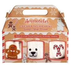 Christmas 3 Pair Embroidered Sock Aromasoles Box, with Lavender N Shea Butter Infused by Aromasoles