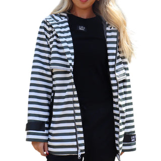 LULU MAC HOODED RAINCOAT DARBY BLACK/WHITE STRIPE