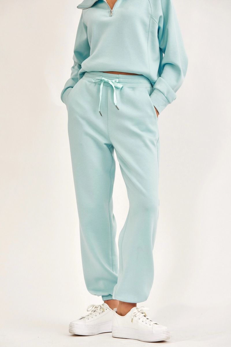 Blue Quarter Zip Pullover and Jogger Set with Pockets