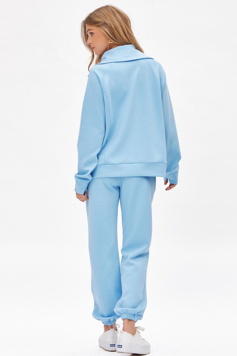 Capri Blue Quarter Zip Pullover and Jogger Set with Pockets