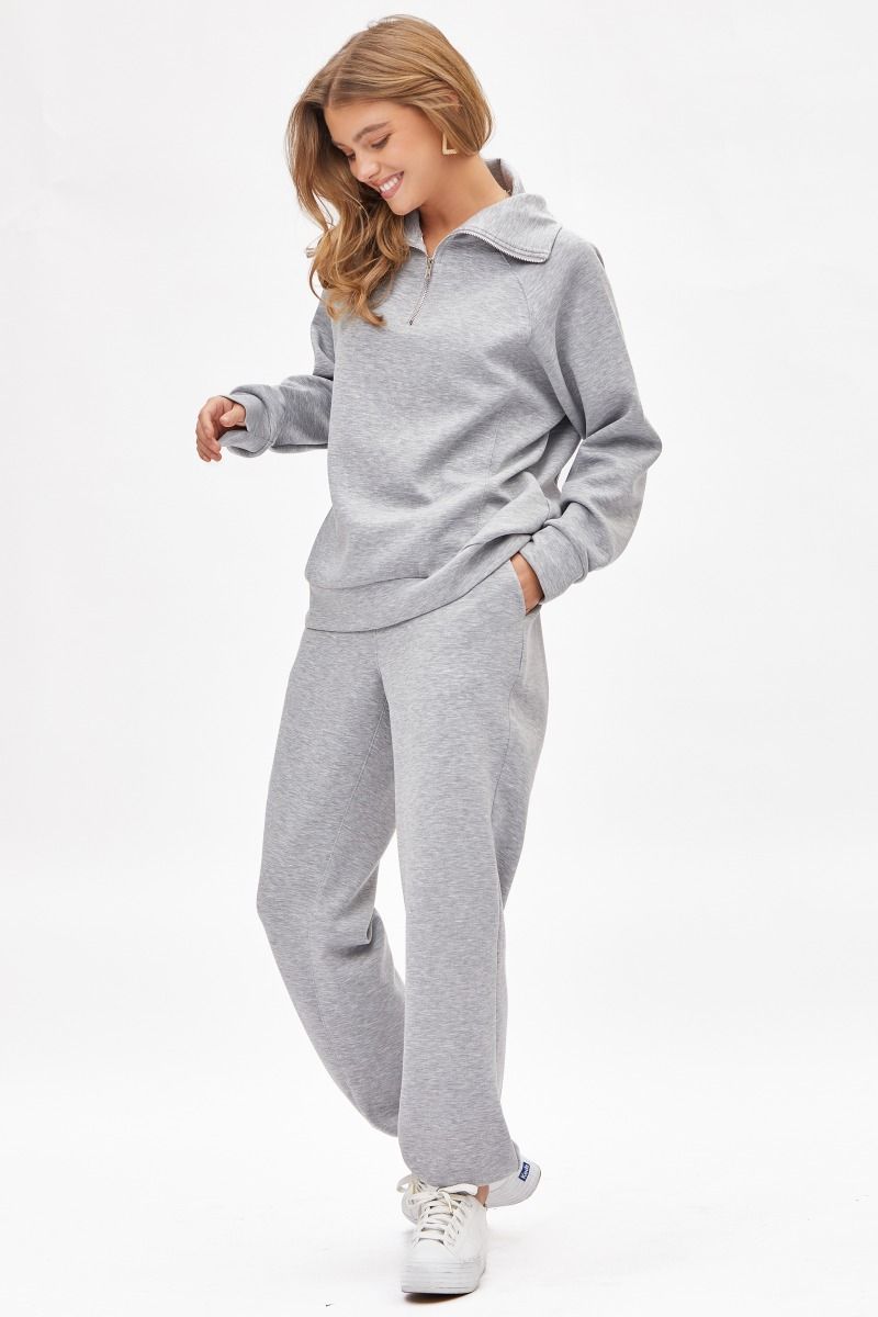 Heather Grey Quarter Zip Pullover and Jogger Set with Pockets