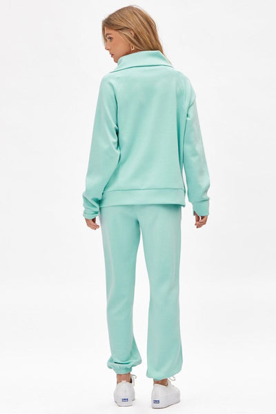 Spring Mint Quarter Zip Pullover and Jogger Set with Pockets