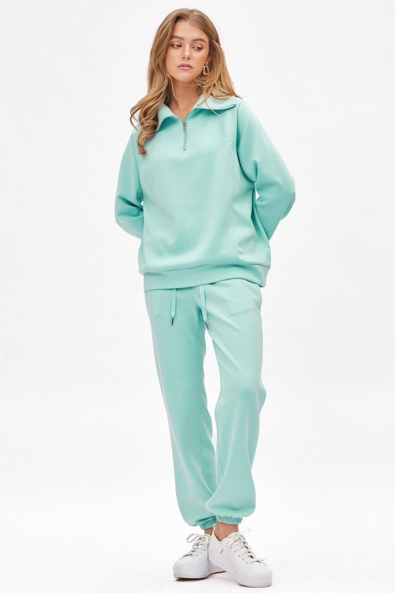 Spring Mint Quarter Zip Pullover and Jogger Set with Pockets