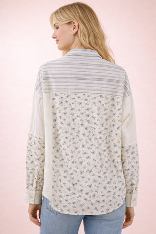 SC Floral & Stripe Oversized Button Down