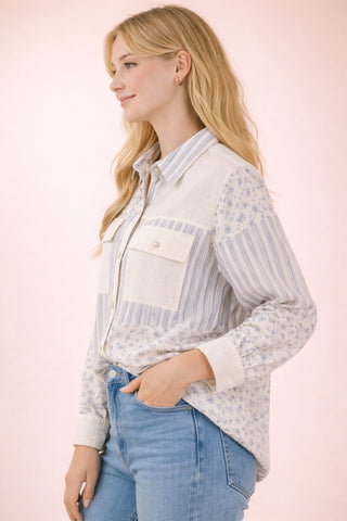 SC Floral & Stripe Oversized Button Down