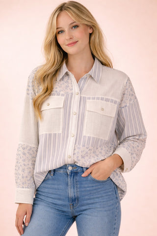 SC Floral & Stripe Oversized Button Down