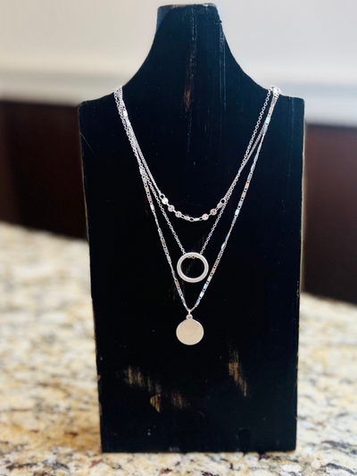 Circle Layered Three Piece Necklace in Two Finishes
