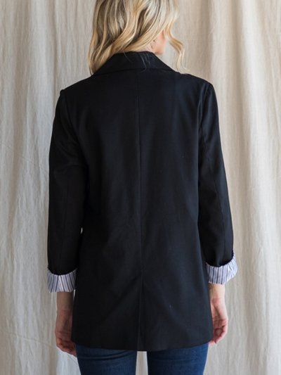 Black Solid Linen Blazer w/Striped Lining Final Sale