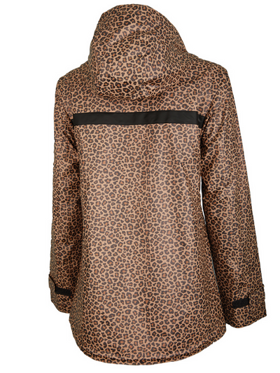 Brown Leopard Animal Print New Englander Rain Jacket by Charles River