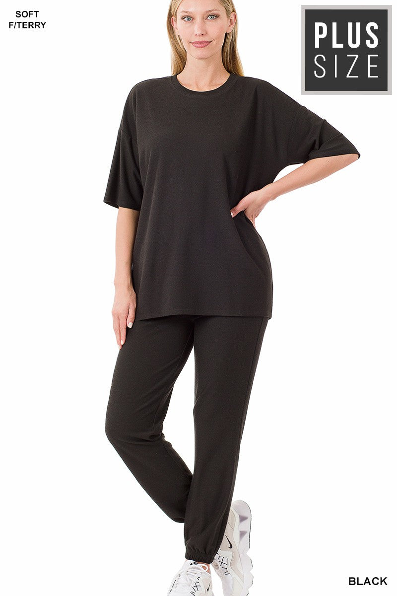 CURVY BLACK SOFT FRENCH TERRY TOP & JOGGER PANTS SET